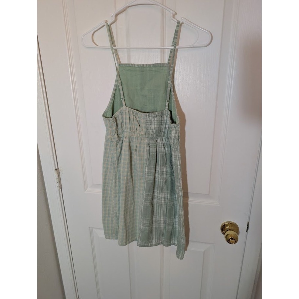 AE American Eagle Plaid Mix Cami Mini Dress Green‎ White Sz Small Cotton - Picture 3 of 5